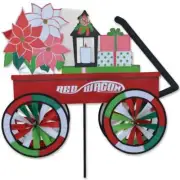 Christmas Red Wagon Poinsettia Lantern Presents Wind Spinner 27"