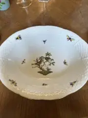 Herend Porcelain Rothschild Bird Oval Scalloped Dish Bowl Insects Birds Hungary