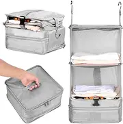 Fxvhojq Travel Luggage Shelves Collapsible Hanging Closet Storage Bag Multiple Compartments Packing Cube Organizer Portable Packing Cube Organizer for Carry On Closet Suitcase (L)