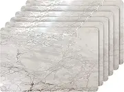 Dainty Home Marble Place Mats, Washable Placemats in Silver, 12" x 18" Set of 6, Heat Resistant Placemats, Non Slip, Table Mat, Table Placemats, for Kitchen Placemats, Dining Placemats, Decoration