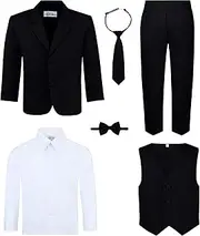 [S.H. Churchill & Co.] Boy's 6-Piece Suit Set - Includes Suit Jacket, Dress Pants, Matching Vest, White Dress Shirt, Neck Tie & Bow Tie