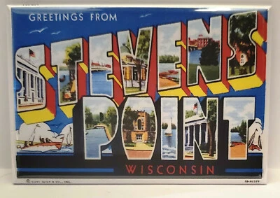 Greetings From Stevens Point MAGNET 2"x3" Fridge Locker Vintage Card Reto