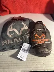 Realtree Gray Hunting Beanie Hat & Bottle Koozie. Dwk