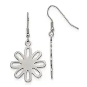 Stainless Steel Chisel Polished Large Flower Dangle Shepherd Hook Earrings