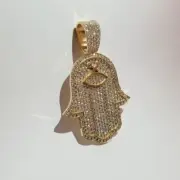 2.00 Ct Natural Moissanite Hamsa Hand Men's Pendant 14K Yellow Gold Plated