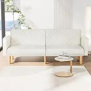[Artiss] 3 Seater Sofa Bed Couch, 195cm Convertible Fabric Futon Sleeper with Thick Foam Padding, Tilted Pattern & Wooden Legs – Recliner for Living Room, Bedroom, or Guest Room, Beige
