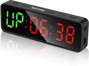 Portable Gym Workout Timer, Fitness Clock with The Rubber Case and Built-in Magnetic Spine, Large LED Digital Anti Vertigo Display, for Home Garage Schools (Black)