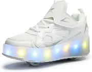 [Husk'sWare] HUSKSWARE Kinder-Sneaker, 2-Rad-Skateboard-Schuhe, verstellbares Farbwechsellicht, USB-Aufladung, universell für Jungen und Mädchen,Schwarz Rosa Gold Silber Weiß 28–41 EU