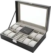 Watch Display Box Watch Box for Men and Women, 12 Slot Watch Box PU Leather Case Storage Box with Lock Display Jewelry Box Travel Case Watch Cases for Men FANDIAO