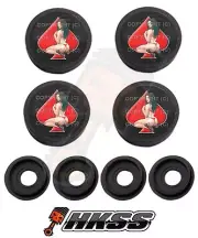 4 Black Custom License Plate Frame Tag Screw Cap Covers - GIRL RED SPADE EYH