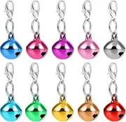 Ptwola 10 Pcs Pet Bells for Dog Cat Collar Round Collar Charms Loud Crisp Sound with Clasps Charm Pet Pendant Accessories Christmas Decoration for Small Animals (Colourful)