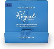 D'Addario Woodwinds Royal Saxophone Reeds - Alto Sax Reeds with Strong Spine - Alto Saxophone Reeds Great for Classical or Jazz - Strength 1.5, 25-pack