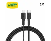 USP BoostUp Braided USB-C to USB-C Cable (2M) Black -3A Fast Safe ChargeStrong DurableSamsung GalaxyApple iPhoneiPadMacBookGoogleOPPONokia
