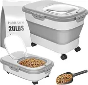 20L Collapsible Dog Food Container With Casters and Scoop, Food Storage Container Make Dry Food Fresh, Airtight Pet Dog Cat Dry Food Storage Bin Dispenser, Easy to Move
