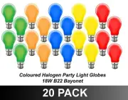 20 x Mixed Coloured Light Globes Bulbs Lamps Party Festoon Bayonet B22 Lamps A60