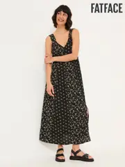 FatFace Maj Black Mono Ditsy Midi Dress (F82483) | $143