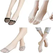 [NentMent] 4 Pair Women No Show Socks Ultra Low Cut Liner Socks Lace Ice Silk Sling Back Toe Topper Sock Half Covers Non-Slip Grip Half Sock for Heels Dress Sneakers Flats Pumps Loafers Character Shoes