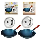 Wok Pan with Lid Uncoated Chef Boiling Multipurpose for Induction Cooker Chinese