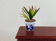 Dollhouse Houseplant Christmas Cactus in Blue & White Pot 1:12 Scale Miniature