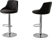 Diamond Style Paddled Leather Barstools - Pack of 2 - Stylish Design - Stable and Sturdy - Comfortable Seating - Adjustable Height from 84-105 cm - Max Weight Capacity - 150 kg (Black)