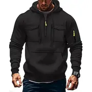 Men's Hoodie Quarter Zip Hoodie Black Army Green Navy Blue Khaki Light Grey Hooded Plain Pocket Drawstring Sports Outdoor Daily Holiday Polyester Streetwear B