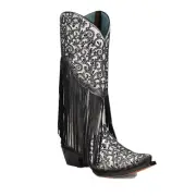 Corral® Ladies Black & White Overlay Fringed Boots C3877