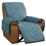 Recliner Sofa Cover with Pocket, Slipcovers Reversible Washable Elastic Adjustable Strap for home(1 Seater,Gray Blue)