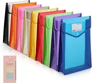 Document Wallet A4-9 Pieces Document Folder A4, Portfolio Folders with Labels and Press Stud Plastic Envelope Folder Waterproof View Pocket Documents with Card for Office Document School (Vertical)