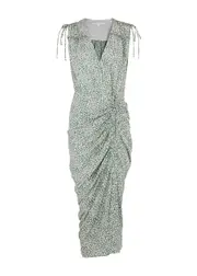 Veronica Beard Teagan Green Printed Stretch-silk Midi Dress - 14 14
