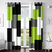 Tyrot Lime Green 100% Blackout Curtains for Bedroom 63 inch Length 2 Panels Set Light Fresh Modern Abstract Geometric Black Out Curtains Insulated Room Darkening Window Drapes for Living Room, 52Wx63L