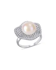 Silver 11-11.5mm Freshwater Pearl & CZ Ring
