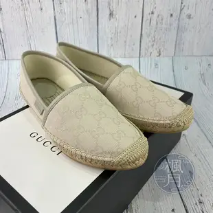 BRAND楓月 GUCCI 古馳 466902 白GG帆布休閒鞋 #37 包鞋 娃娃鞋 懶人鞋 竹編