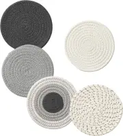 5 Pieces Trivets for Hot Dishes Potholders Set 100% Cotton Woven Hot Pot Hold...