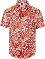 [Generic] Men's 70s Floral Retro Shirts Hippie Flower Casual Button Short Sleeve Shirts