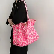 Handbag Pink Leopard Shoulder Bag Women's Large Capacity Casual Totes Ladies Cute Canvas Bags Bucket Handbag L Pink