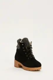 Black Suedette Lace Up Flat Boots