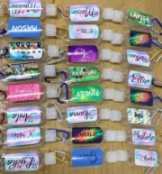 Personalised Travel Bottles Empty Sanitiser Gel 50ml Keyring Carabina Empty