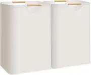 2-Pack Large Laundry Hamper, 80L Collapsible Laundry Basket with Bamboo Handles, Freestanding Waterproof Clothes Hamper for Laundry Room, Bedroom, Dorm, Towels, Toys (Milky white)