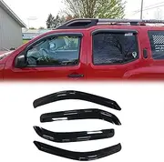 Original Side Window Wind Deflector,4pcs Out-Channel Tape On Dark Smoke Sun Rain Guards Set, Vent Visor fit for 2005-2015 Nissan Xterra 94539