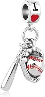 [GMXLin] Baseball Charm I Love Sport Dangle Bead Compatible with Women Pandora Charm Bracelets, copper