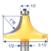 1pc 1/2" SH 1" Radius Round Over Router Bit sct-888
