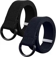 [SKHAOVS] 2 Pack Belts for Men,Mens Canvas Belt,Mens Adjustable Fabric Belt with Double D-Ring,Holeless Belt Suitable for leisure and travel