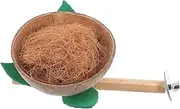 POPETPOP Coconut Shell Bird Perch Stand for Small Birds Easy Installation Nesting Box with Wood Stick for Cockatiels Lovebirds Parakeets Canaries Engaging Birdcage Accessories