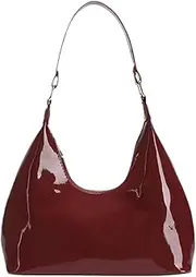 [Brymthy] Patent Leather Hobo Bag Crescent Shoulder Bag Small Going Out Tote Bag Satchel Purse