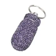 Purple Rhinestone Capsules Storage Case Container With Keyring Aluminum Allo SPM