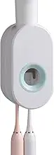Toothpaste Dispenser and Toothbrush Holder, Wall Mounted Automatic Toothpaste Squeezer with 2 Toothbrush Slots for Bathroom Washroom Kitchen (White)