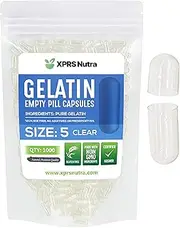 Capsules Express - Size 5 Clear Empty Gelatin Capsules- Kosher Certified - Gluten-Free Pure Bovine Gelatin Pill Capsule - DIY Powder Filling (1000)