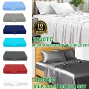Single/Double/Queen/King/Super King 4Piece Bed Sheet Set,Flat,Fitted,Pillowcases