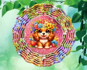 10" Cocker Spaniel Puppy Dog Flowers Hanging Wind Spinner Yard Decor RWS224