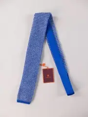 GALLO navy blue & white knit skinny silk linen blend tie authentic NWT Italy